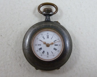 Pocket Fob Watch Swiss Geneva Steel Gunmetal Top Wind Not Working Repair Antique