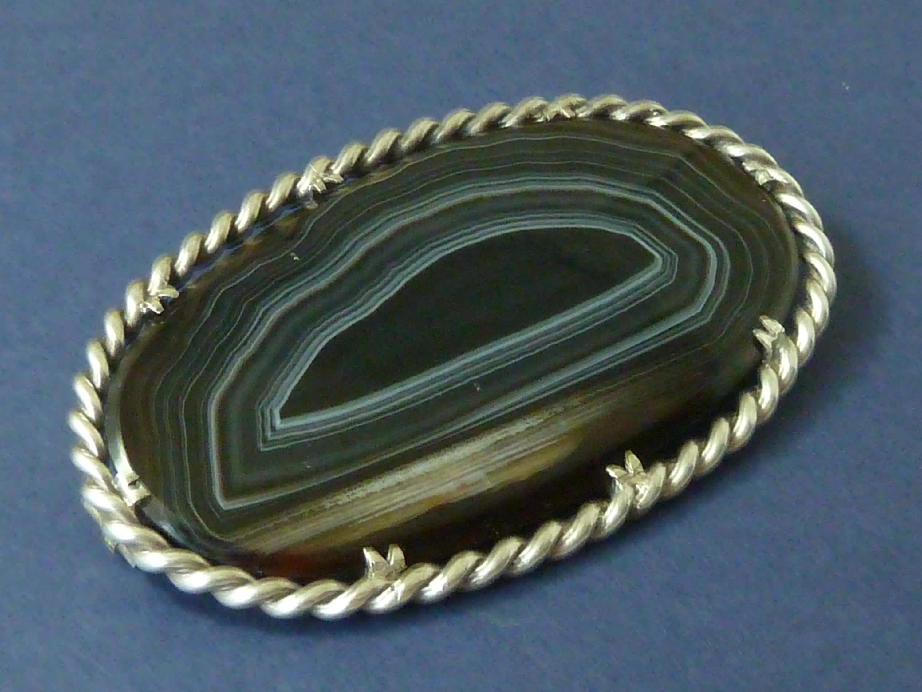 Pibble Pin Antique Extra Large Victorian Brooch Scottish Banded Agate Hardstone ...