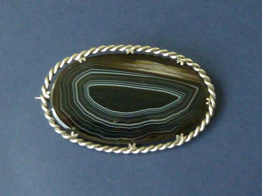 Pibble Pin Antique Extra Large Victorian Brooch Scottish Banded Agate Hardstone ...