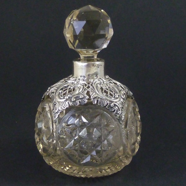 Perfume Bottle Edwardian Silver Mounted Glass Scent Hallmarked 1910 Antique