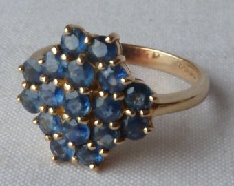 4 Gram 14K Gold Pave Set Blue Gem Stone Ring 1970s Cross Vintage