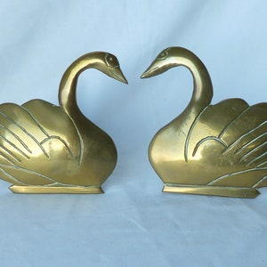 Pair Victorian Brass Swan Mantelpiece Ornaments Folk Art Antique