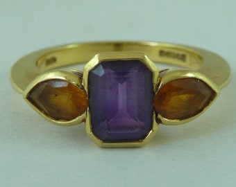 Garrard 18 Carat Yellow Gold Amethyst Citrine Gem Set Ring London 1996 Vintage