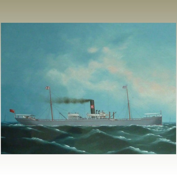 Ss Atlas Hartlepool Ship Portrait Chinese School Oil Painting Etsy