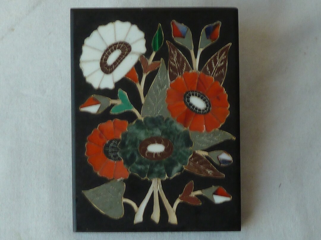 Indian Paperweight Pietra Dura Panel Floral Inlay Marble Etsy