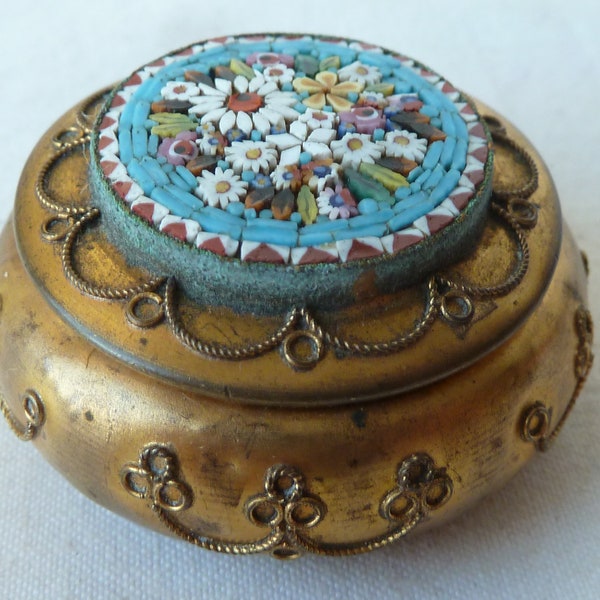 Italian Micro Mosaic Trinket Pill Hinged Box Micromosaic Antique