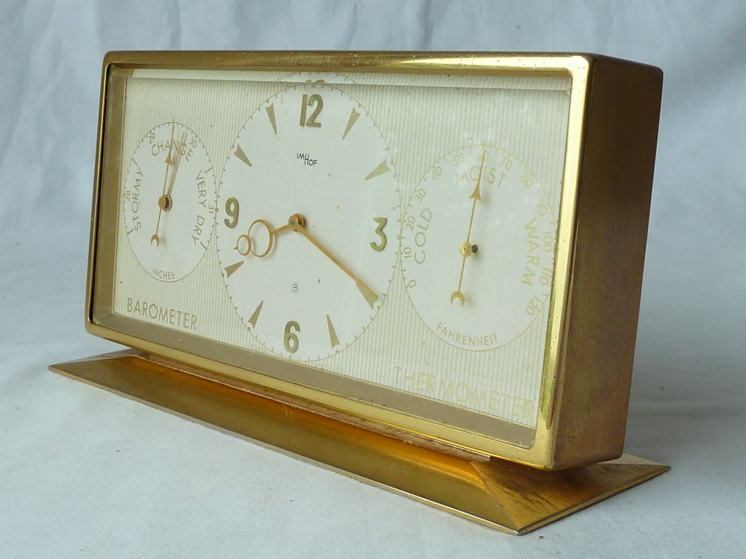 Imhof 8 Day Swiss Brass Desk Clock Barometer Thermometer Etsy