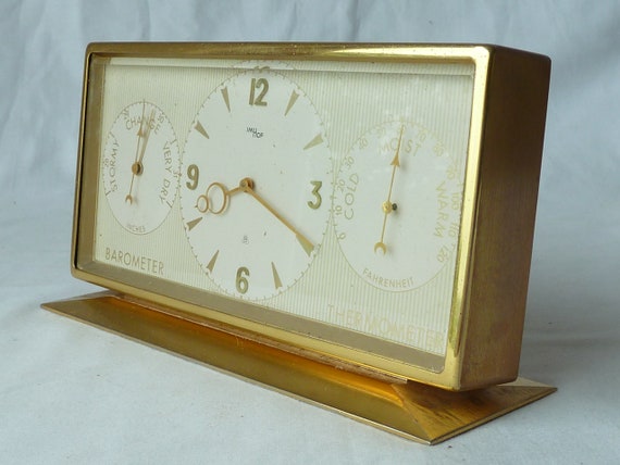 Imhof 8 Day Swiss Brass Desk Clock Barometer Thermometer   Etsy