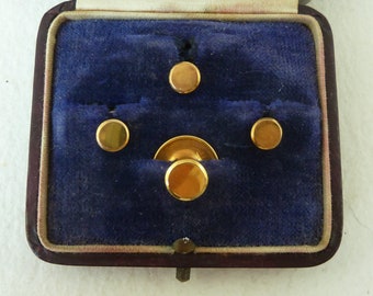 Edwardian Solid 9 Carat Gold Boxed Shirt Collar Dress Studs Set 4 Antique