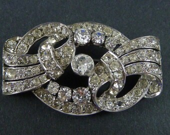 Art Deco Brooch Pin Lapel Clip Open Claw Clear Paste Rhinestone Vintage
