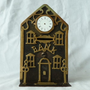 Original Messing Spardose Spardose Miniatur Gebäude Englisch Eisen Naive Volkskunst Antik