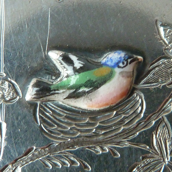 Wheel Brooch Pin Nesting Bird Victorian Enamel Silver Gold Aesthetic Antique