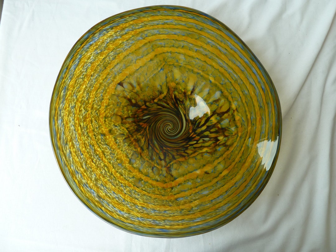Vintage Large Art Glass Bowl Swirl Mottled Retro Contemporary Etsy