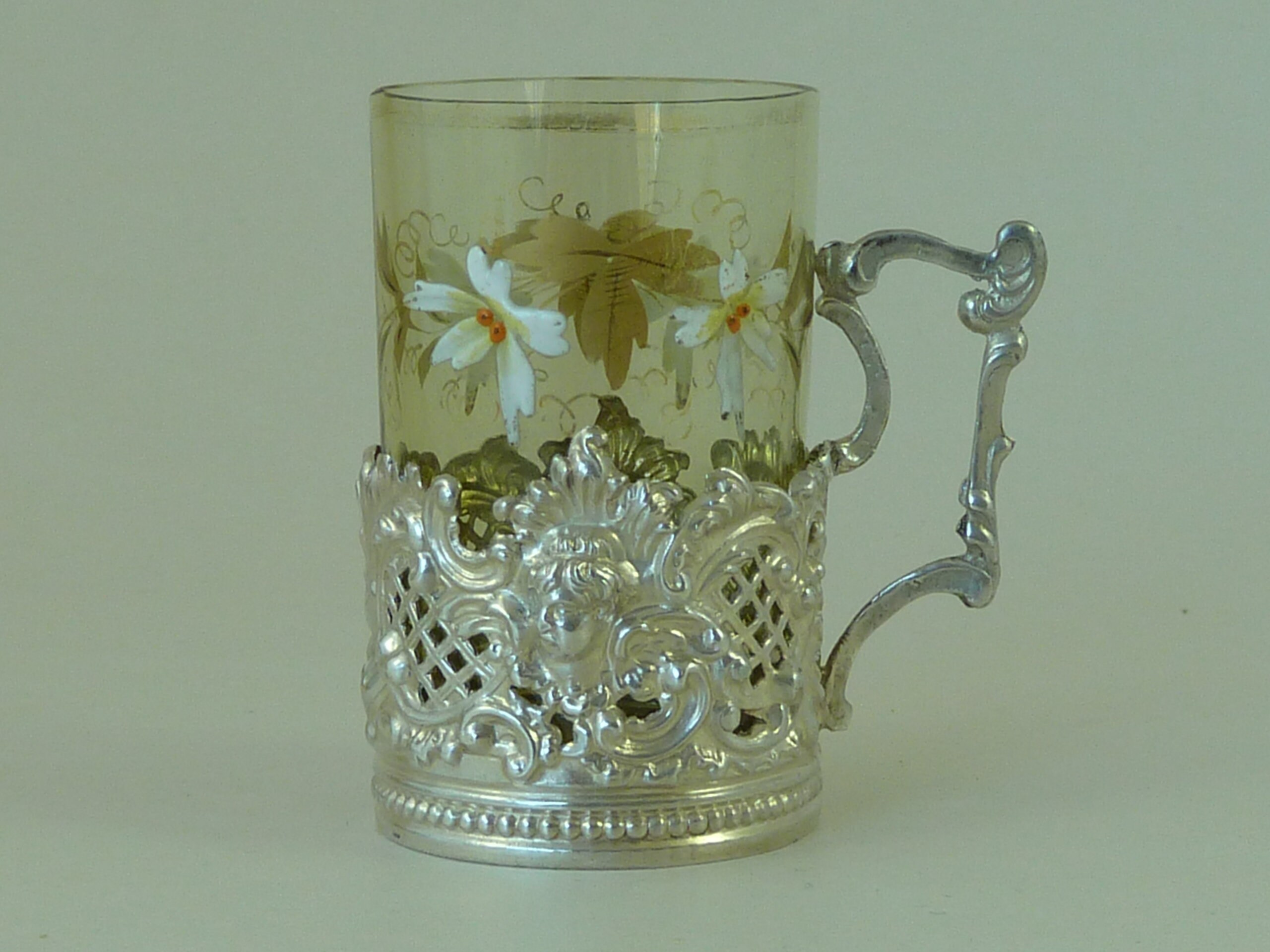 Image of 1901 Shot Liquor Glass Berthold Muller Sterling Silver Miniature Holder Antique