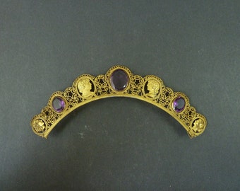 Berlin Ironwork Gilt Tiara Amethyst Paste Cut Steel Fascinator Cresting Comb Antique