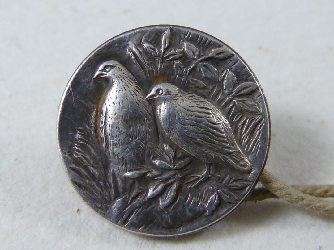 Set 4 Buttons Grouse Partridge Game Bird Brace Silver Marked Sterling ...