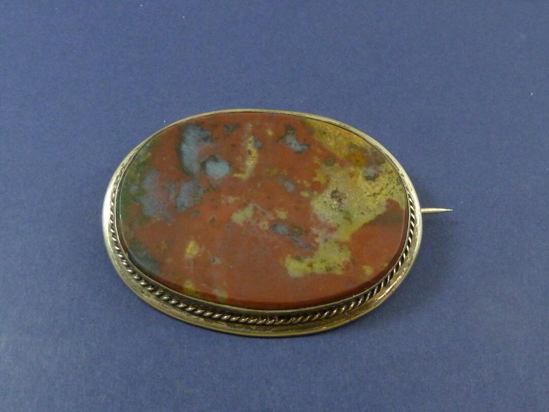 Pibble Pin Antique Large Victorian Silver Brooch Scottish Bloodstone Agate ...