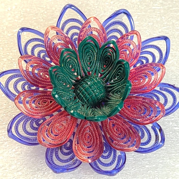 Antique Vintage Colorful Flower Cannetille style "Old Plastic" Petals Older Jewelry Floral Brooch