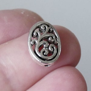 5x Oval Flower Bead Charm, Antique Silver tone Double Sided Metal Spacer Beads F263