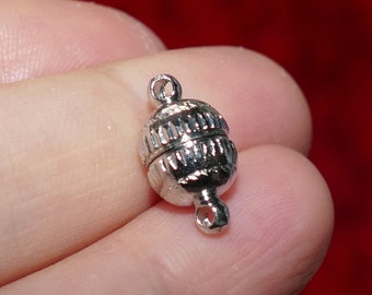 2x Ball 8mm Magnetic Clasps, Dull Silver tone Striped Magnets for Jewelry, Necklace/Bracelet Closure D117