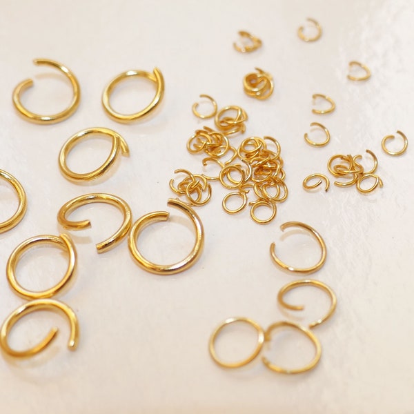 40x Gold Edelstahl 3mm-8mm Offene Biegeringe, Verschlussverbinder, Ohrringverbinder F110