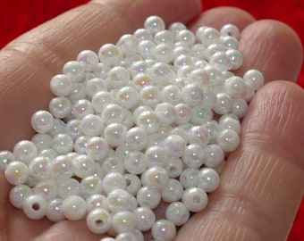 100 perles acryliques AB blanches, 4 mm, fausses perles, perles rondes, fournitures pour perles D141