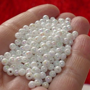 100 perles acryliques AB blanches, 4 mm, fausses perles, perles rondes, fournitures pour perles D141 image 1