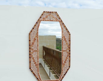 Achteckiger Mosaik Wandspiegel, Handgemachter Vertikaler Spiegel J025