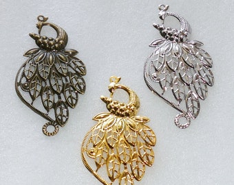 2x Large Peacock Pendant, Silver/Gold/Bronze Steel Statement Necklace Pendant, Peacock Connector Charms C620