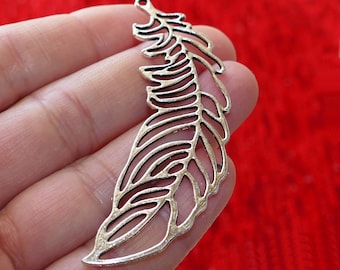 BULK 20 Feather Charms Antique Silver 13X39mm CM0829S Wholesale Filigree Feather pendant beads