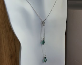 Stainless Steel Drop Necklace Green AB 