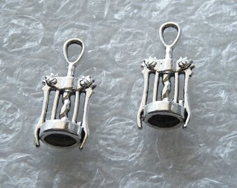 27mm Silver Yellow Plated 3-D Cork Screw Charm