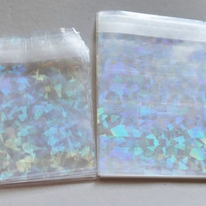 10x 透明レーザーフラグメントプラスチック粘着シールバッグ、セロ包装透明ポーチ、ジュエリーバッグ G351