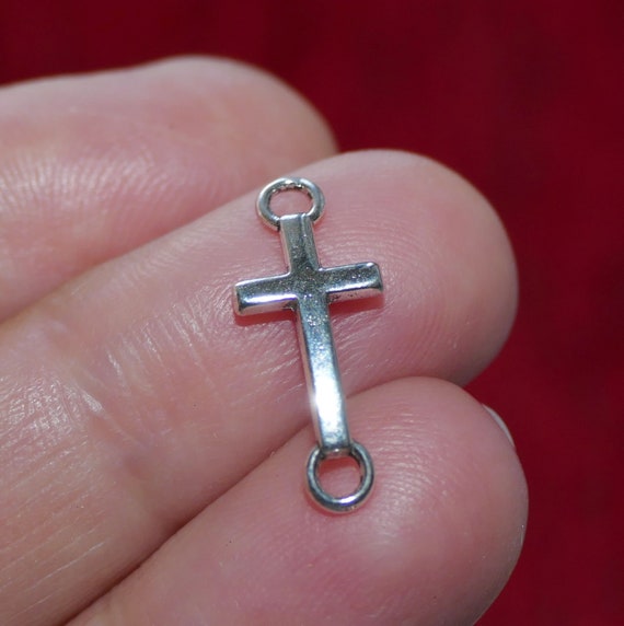 20x Cross Bulk Charms 2 Hole Connectors for Earrings/Bracelet/Necklace, Antique Silver Tone D301