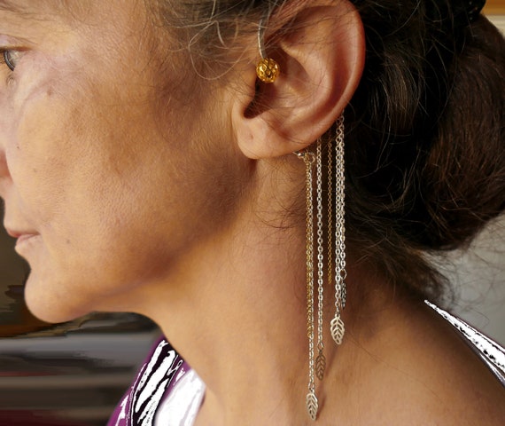 Ear Cuff Wrap Long Chain Tassel Drop Earrings No Piercing Gold