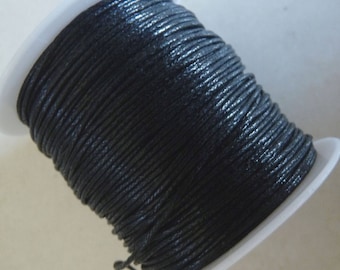 1 rolo de cordão de algodão encerado preto, 1 mm de largura, 80 jardas de cordão de algodão preto, cordão de colar preto, cordão de pulseira, corda de renda, suprimentos para miçangas