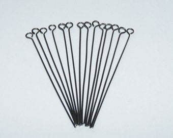 20/50x Gunmetal Black 2 inch long Eye Pins, 50mm Black Eye Pins for Beading, Head Pins, Beading Supplies