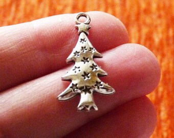 5/10x Encanto del árbol de Navidad, colgantes de metal del árbol de Navidad de plata antigua C470