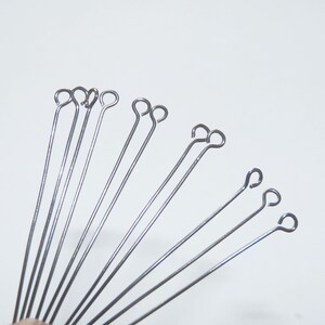 30x Stainless Steel 30mm/50mm Eye Pins, 2&quot; inch long Eye Pins, Dull Silver Tone Eye Pins for Beading, Head Pins, Beading Supplies C718