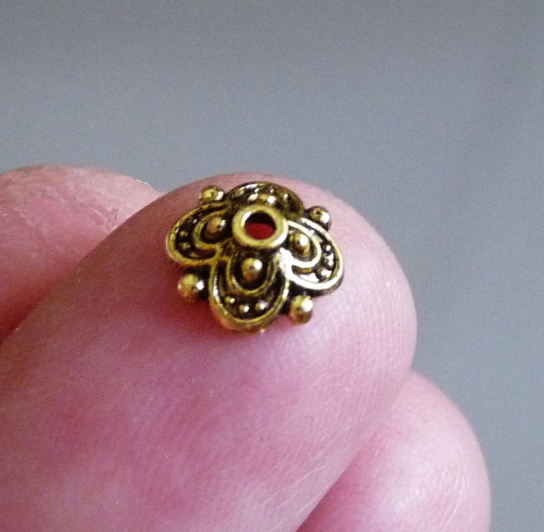 Flower Bead Caps, 100Pcs 6x5mm Hollow Metal Spacer Bead End Caps Gold