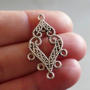 2/6x Rhombus Filigree Charm 5 Hole Connectors, Antique Silver Tone Chandelier Earring Findings D211