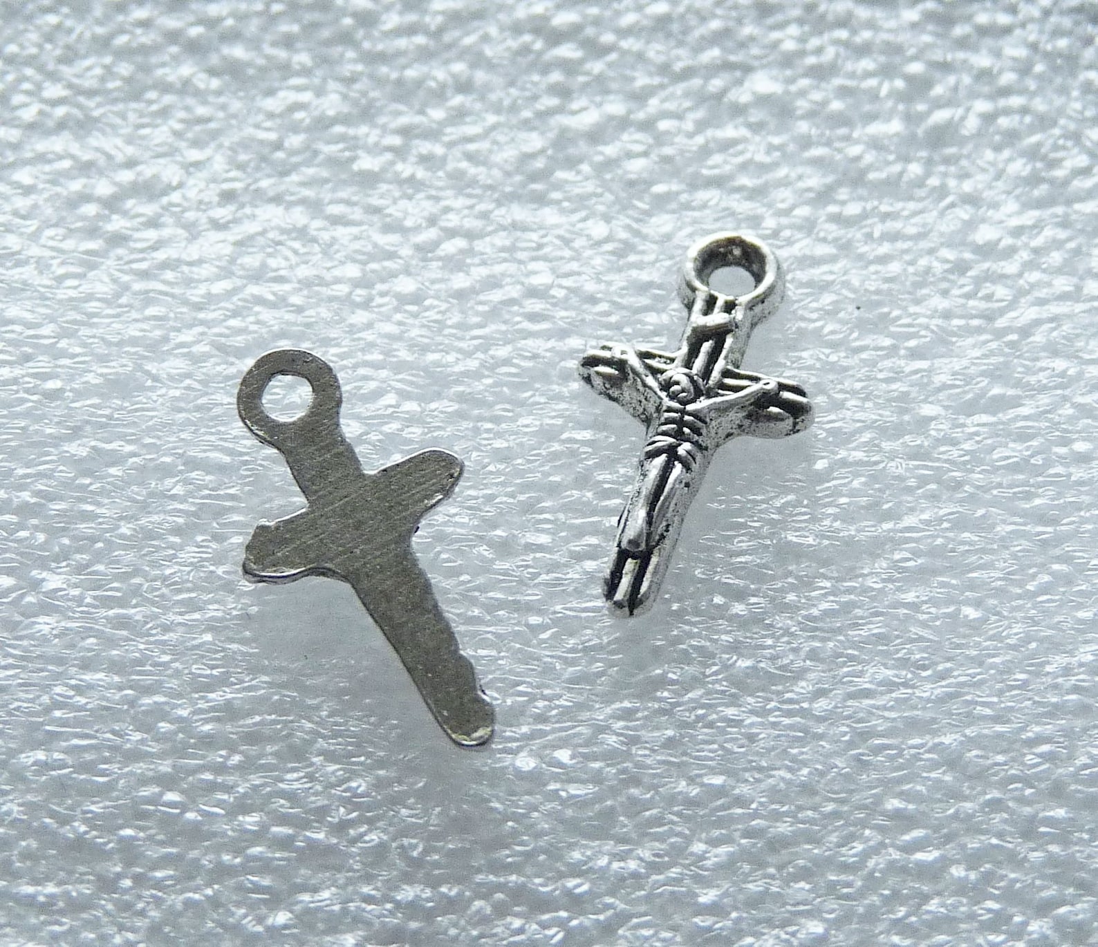 10x Cross Charm, Small Jesus on Cross Crucifix Charms for Bracelet, Antique Silver Tone Metal ...