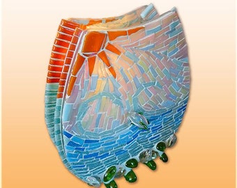 Blue Mosaic Flower Vase, Handmade Home Decoration, Centerpiece U006