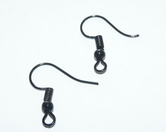 30x Hypoallergenic Black Earring Wires, Jet Black Earring Hooks, Steel French Hook, Fish Hook, Free shipping Earring Findings C568