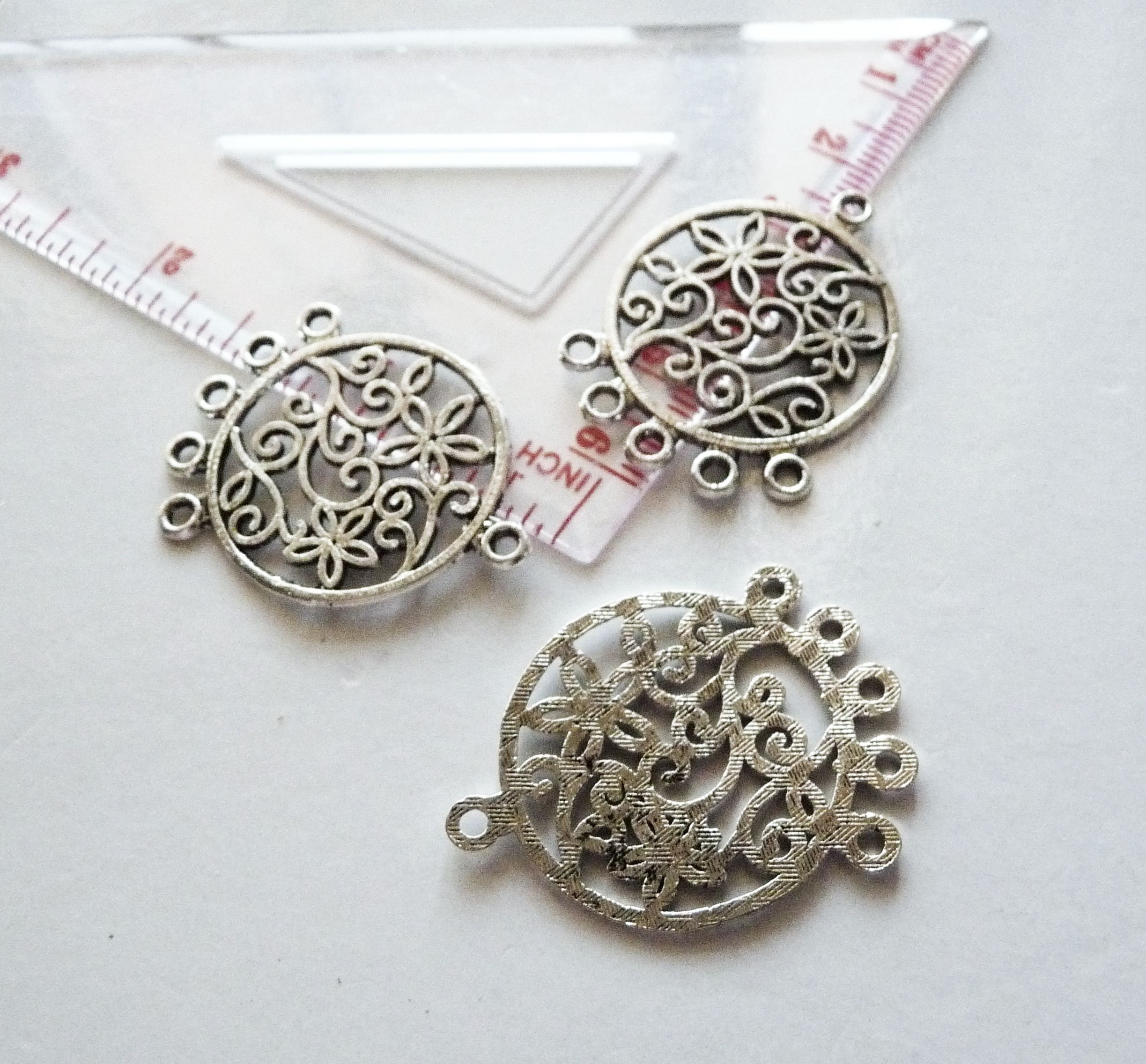 TKKMR♡ 4x Flower Charm 5 Hole Connectors, Antique Silver Tone C508