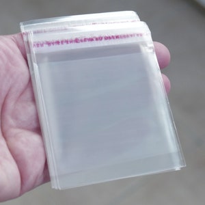 50x 透明粘着シールバッグ、8 x 6 cm プラスチックセロ包装透明ポーチ F039