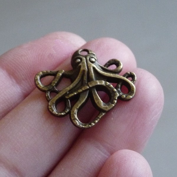 4x bronzen octopusbedel, dierenbedel zeedieren, antiek bronskleurige aquariumbedel C324