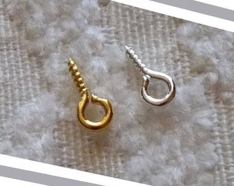 Screw Eye Bails, Screw Eye Pins 8x4mm, Screw Eye Hook Bails, Gold and Silver Plated Eye Pins, Earring Connectors, Beading Head Pins (SE12)