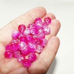 10x biglie di vetro screpolato rosa acceso 8 mm perline C732