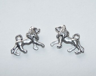 5/10x Silver Tone Lion Charms, 2 Sided Animal Predator Pendants, DIY Jewelry Making Supplies C345